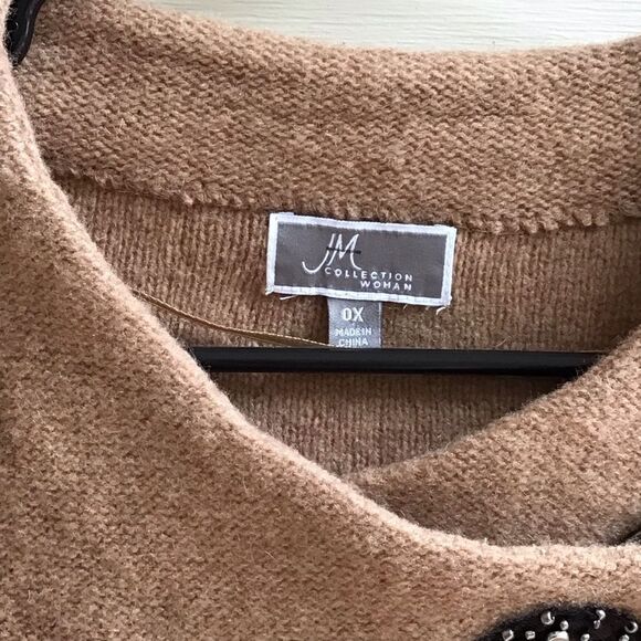 JM Collection Women’s 100% Wool Brown Shrug Poncho Size OX - Picture 6 of 8